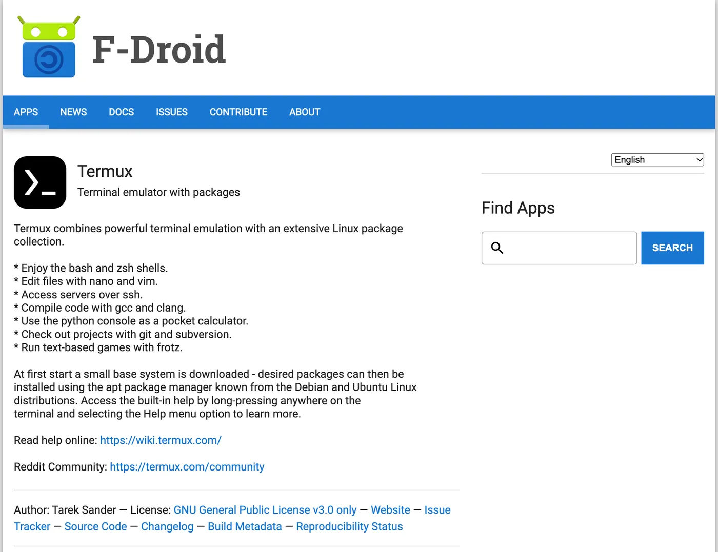 The Termux page on F-Droid